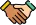 A pixelated hand shaking another pixelated hand, symbolizing collaboration and agreement.
